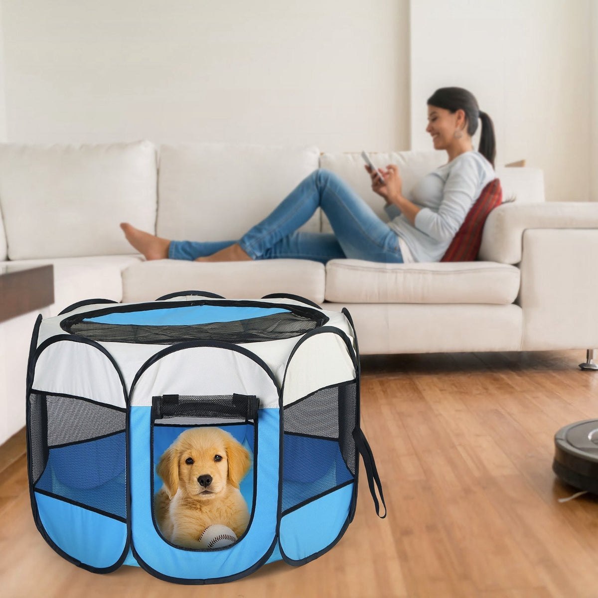 Portable Foldable Pet Tent Exercise Pen Kennel Removable Zipper Top and Bottom Water Resistant Indoor Outdoor Use For Dogs Cats Other Pets