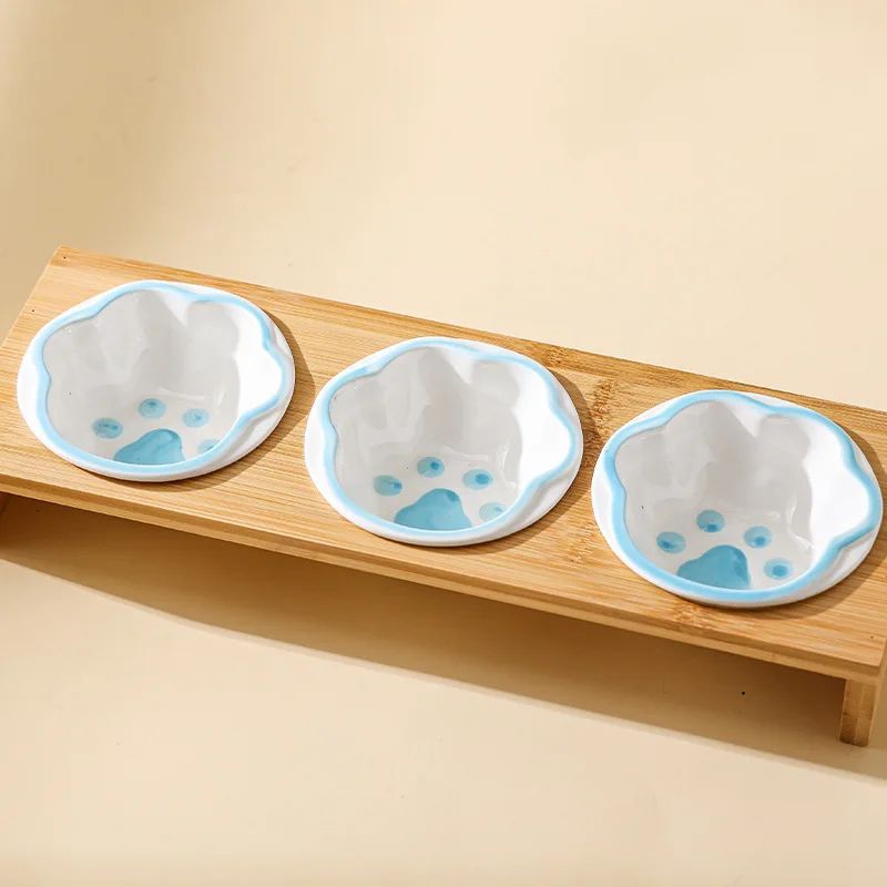 Pet Supplies Bamboo Frame Hand Colored Ceramic Protection For Cervical Vertebrae Eating Drinking Samll Cat And Dog Bowls