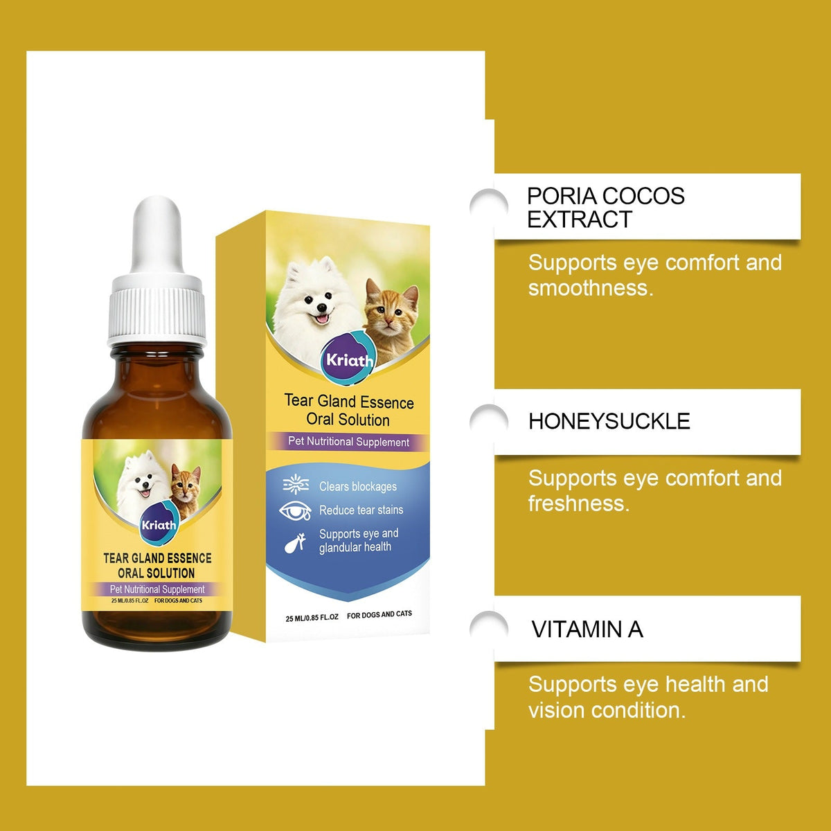 Kriath Pet Eye Oral Liquid Gentle Formula Keeps Eyes Clean, Ideal For Daily Care