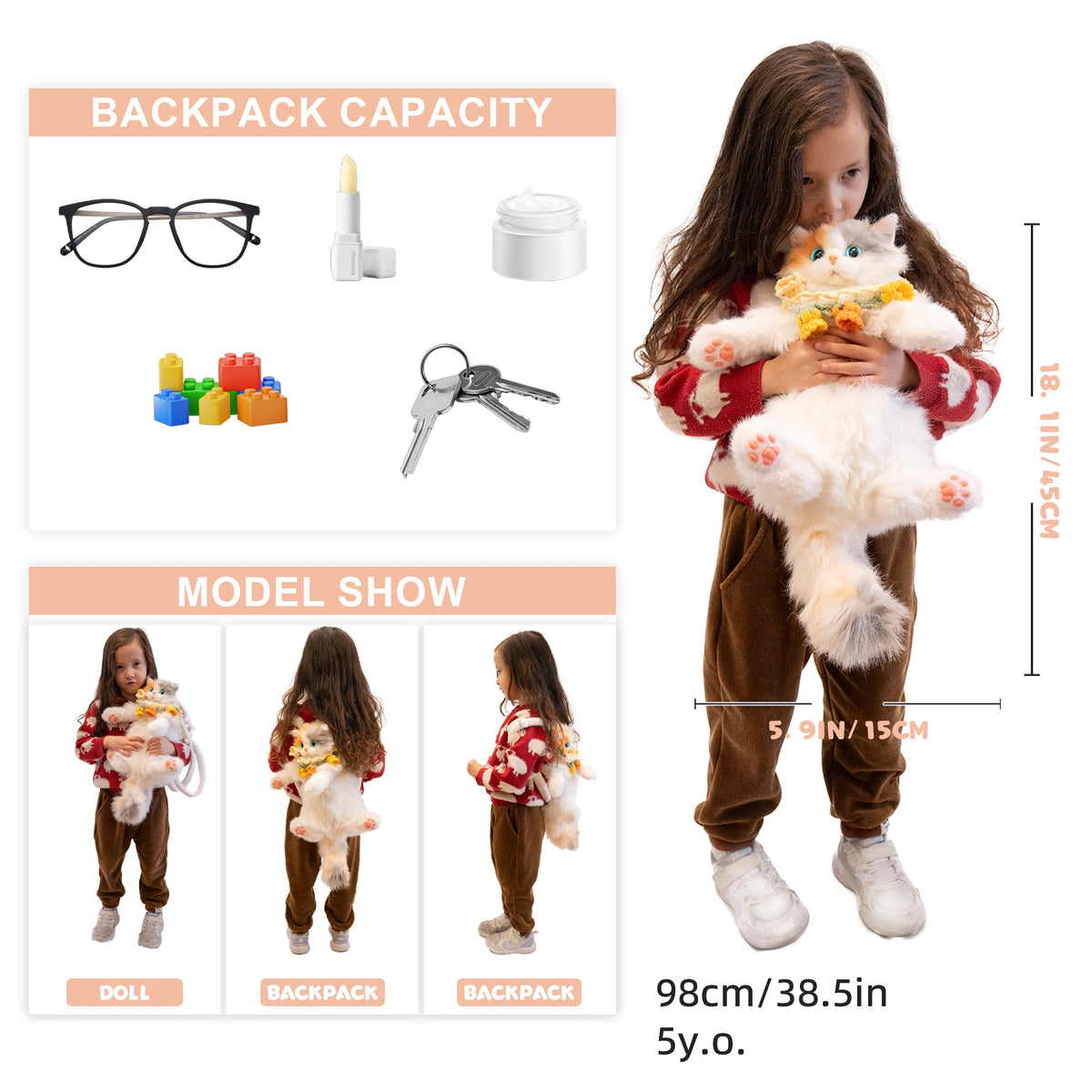 Mini Calico Cat Backpack – Plush Kitty Bag for Teens