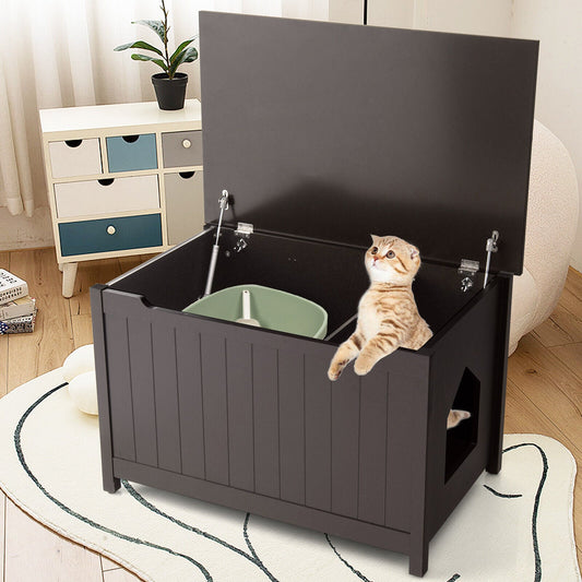 Wooden Cat Litter Box Enclosure with Top Opening Side Table Furniture