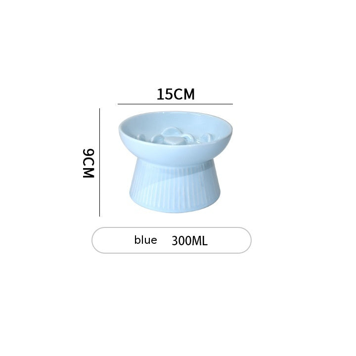 Ceramic Pet Cat Bowl Dog Bowl Anti-choke And Slow Food Anti-tumble High Foot Neck Protection Rice Bowl