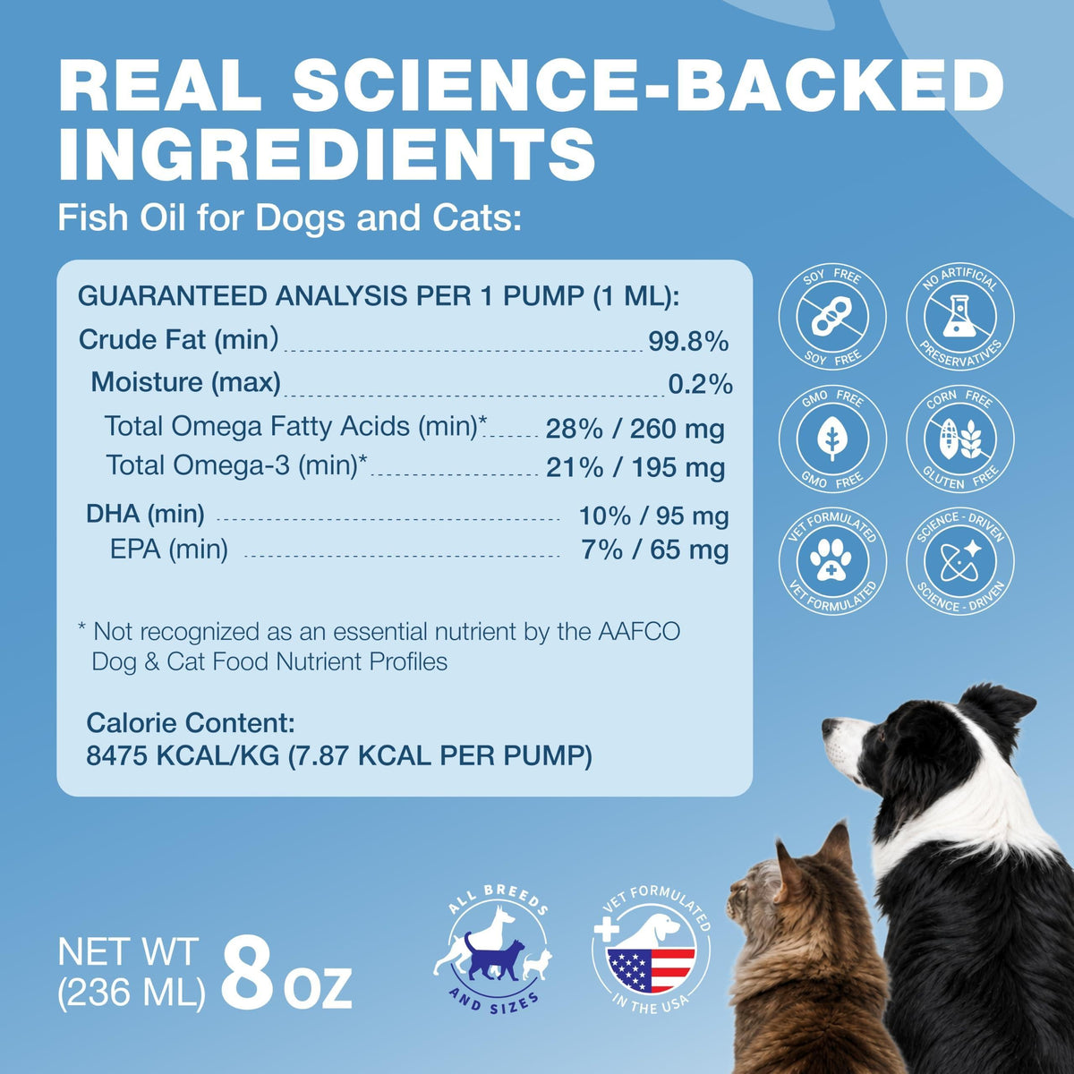 Omega 3 Fish Oil for Dogs and Cats Healthy Skin and Coat Support Supplement Omega 3 6 9 EPA DHA Fatty Acids Itchy Skin, Shedding, Immunity, Joint Wild Caught Salmon and Pollock Food Topper