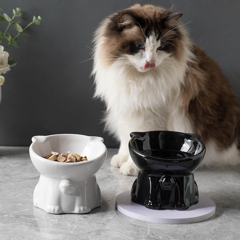 Ceramic Cute Black Drinking High Foot Cat Bowl Pet Supplies