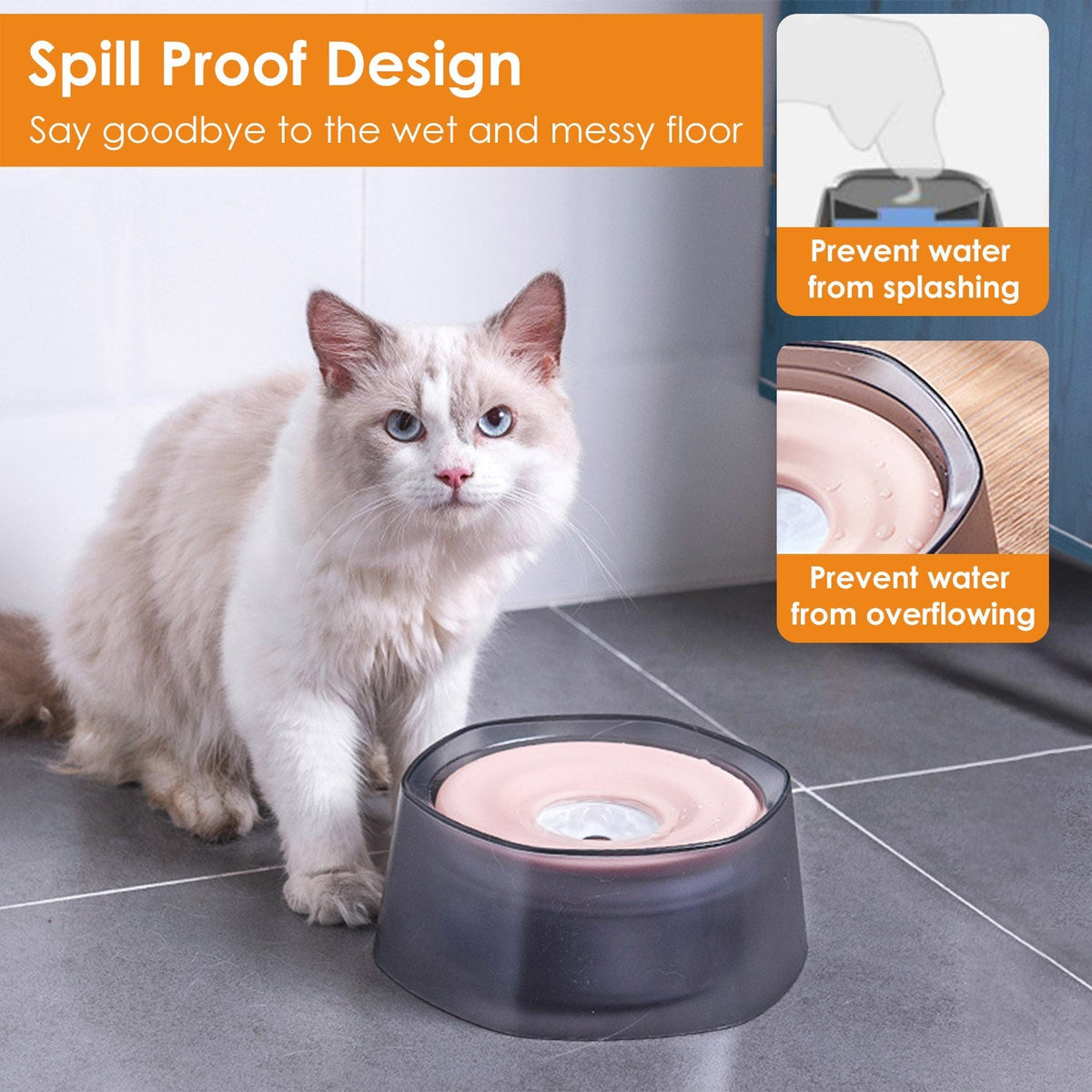 No Spill Dog Cat Water Bowl Spill Proof Slow Water Feeder 47.35oz Pet Water Dispenser Travel Dog Bowl for Dogs/Cats/Pets