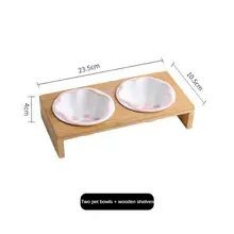 Pet Supplies Bamboo Frame Hand Colored Ceramic Protection For Cervical Vertebrae Eating Drinking Samll Cat And Dog Bowls