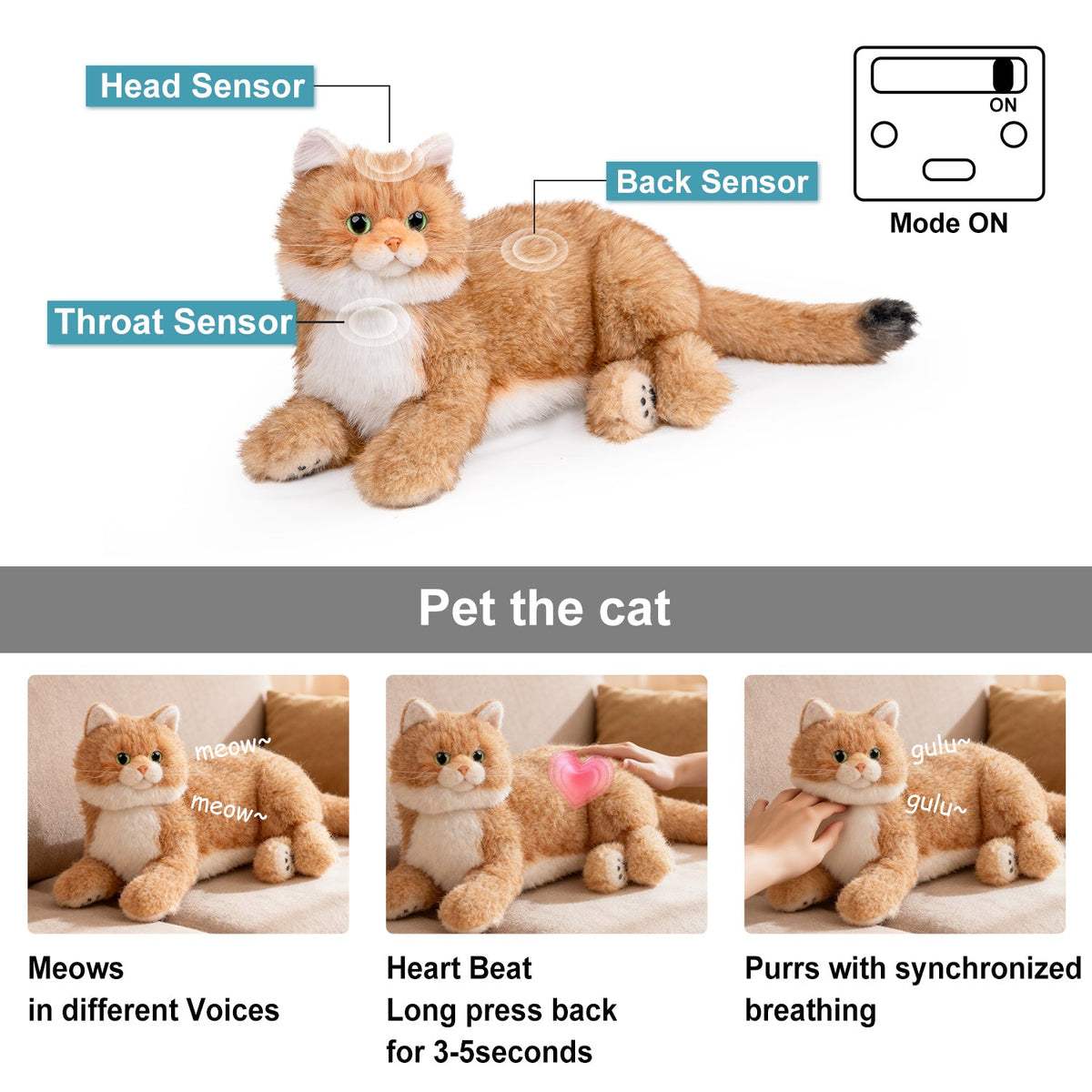 Percy 2.0 Golden British Short Hair Cat- Breathing Heartbeat Pur,Voice Robonic Cat