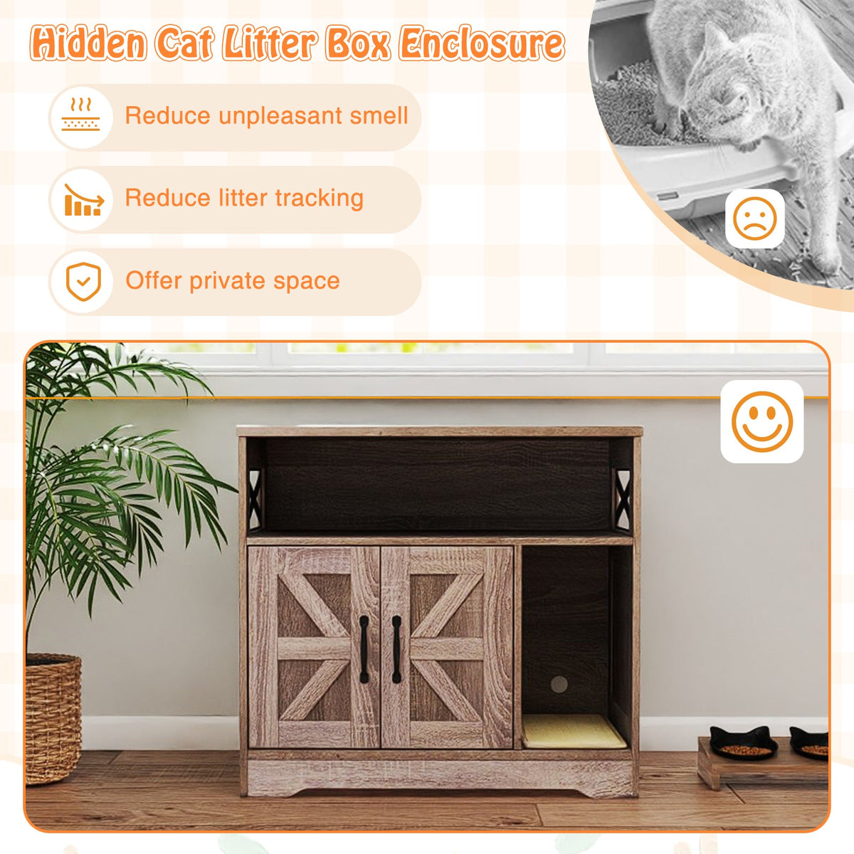 Cat Litter Box Enclosure Hidden Cat Washroom Furniture with Storage-Grey