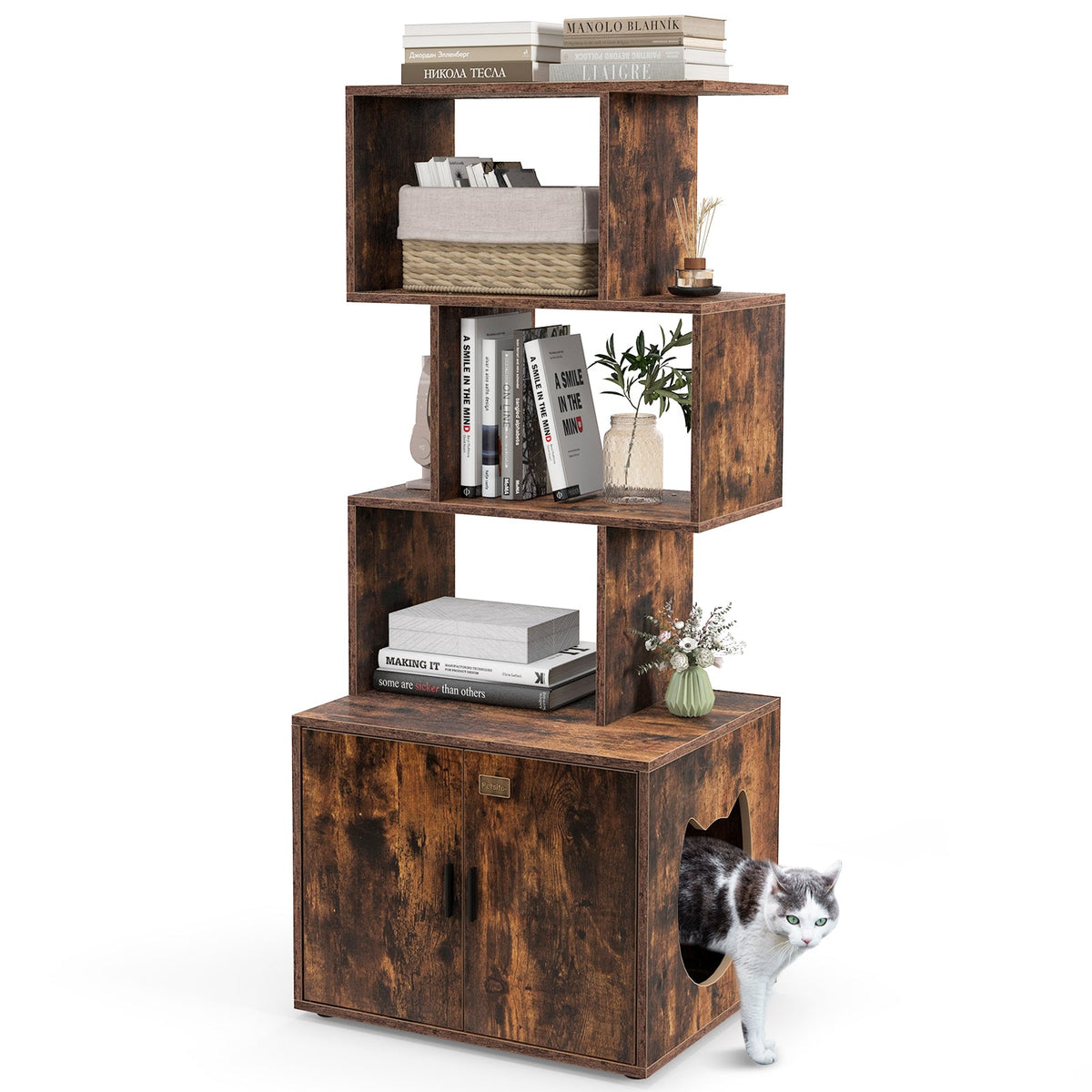 56 Inch Tall Cat Litter Box Enclosure with Storage