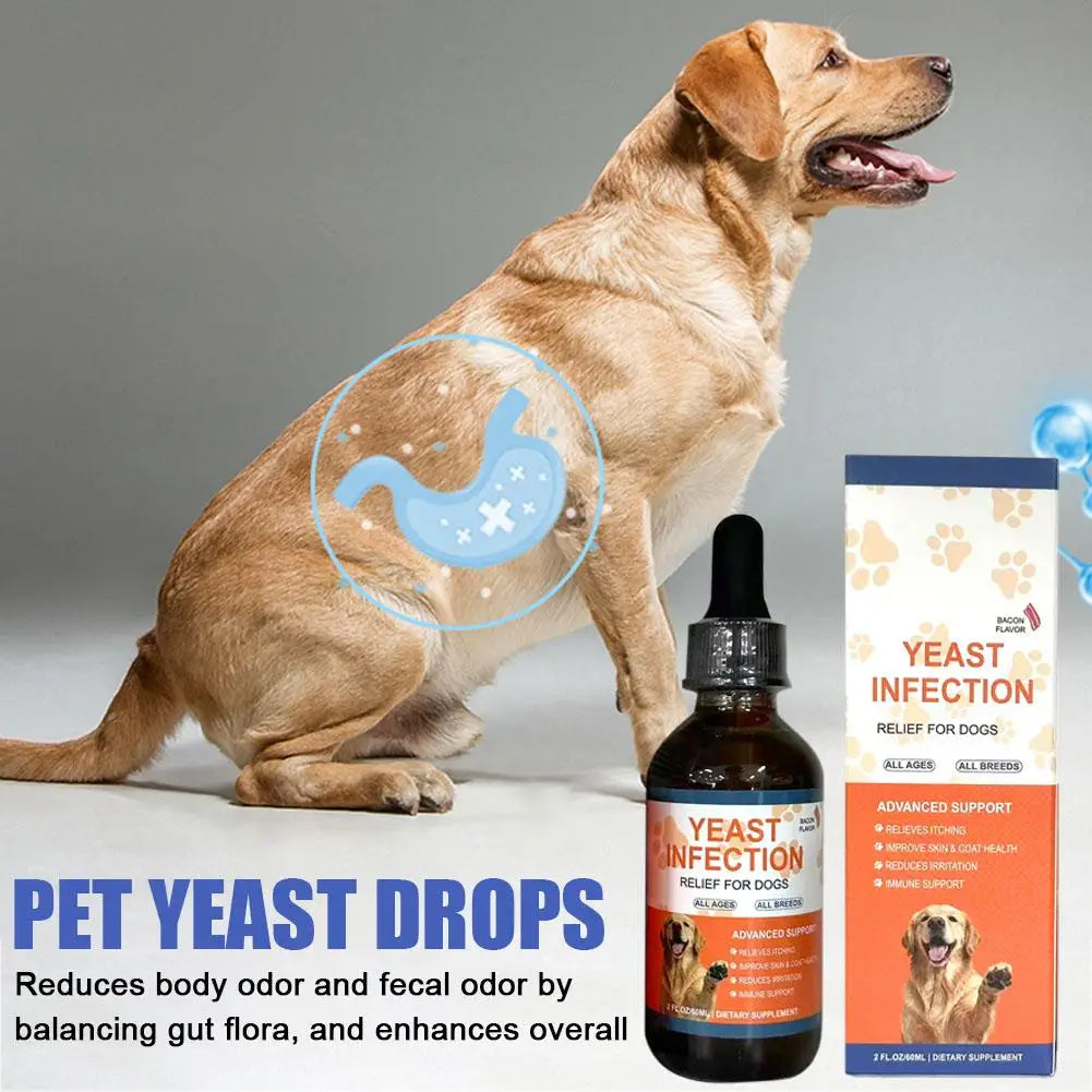 Dog Yeast Infection Relief Drops Itch Relief Pet Liquid Supplement Skin Coat Health Ear Eye Care Bacon Flavor 60ml