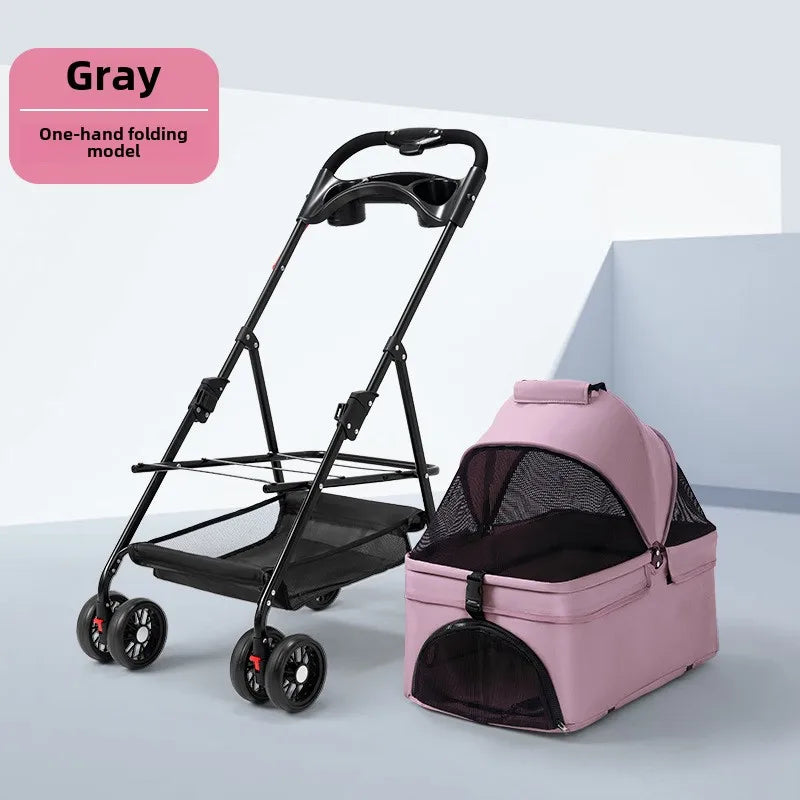 3 in 1 Folding Pet Stroller Detachable Carrier Easy Lock Canopy 30lbs for Medium Dogs Small Dogs Cats