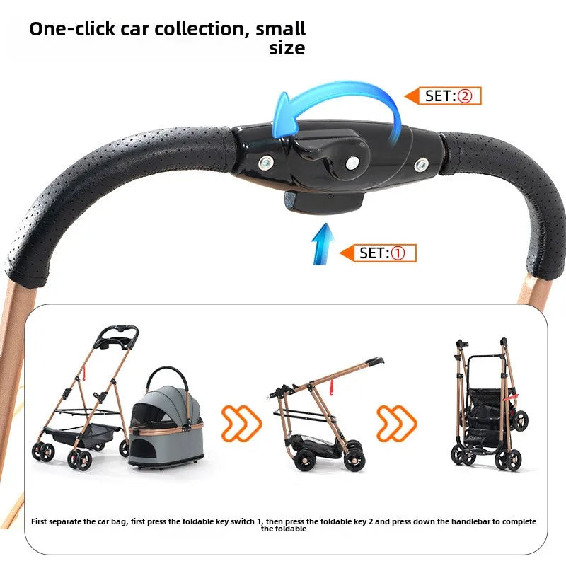 3 in 1 Folding Pet Stroller Detachable Carrier Easy Lock Canopy 30lbs for Medium Dogs Small Dogs Cats