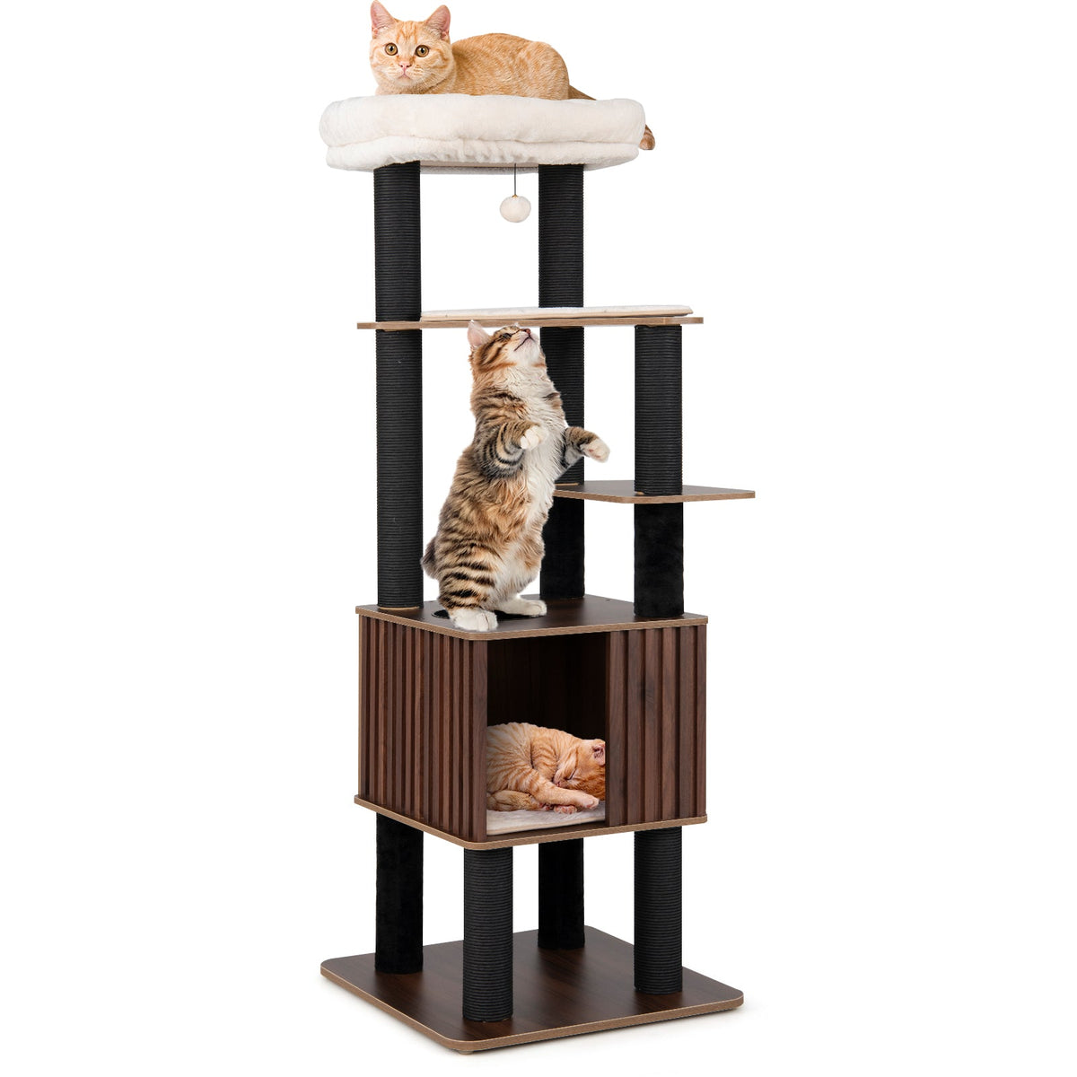 Wooden Cat Tower Top Perch with Soft Padding-Brown
