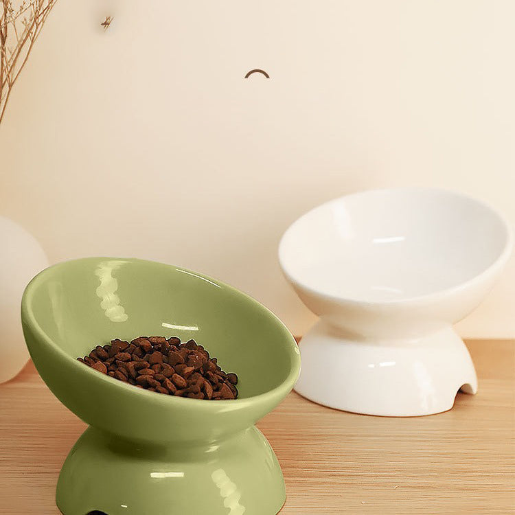 Cat Bowl Ceramic Cat Food Bowl Cat Food Basin Plate Feeding Water Oblique Rice Bowl Feeding Bowl Protecting Cervical Spine Pet Cat Supplies