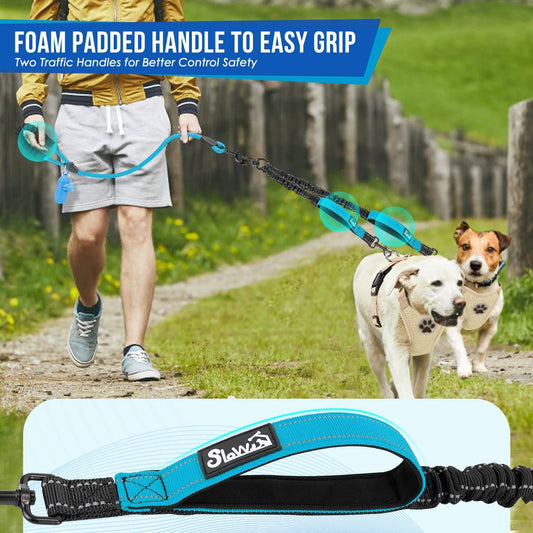 Amazon Double Dog Leash Anti-Escape Cushioning Comfortable 360 Rotating Heavy-Duty Reflective Traction Strap