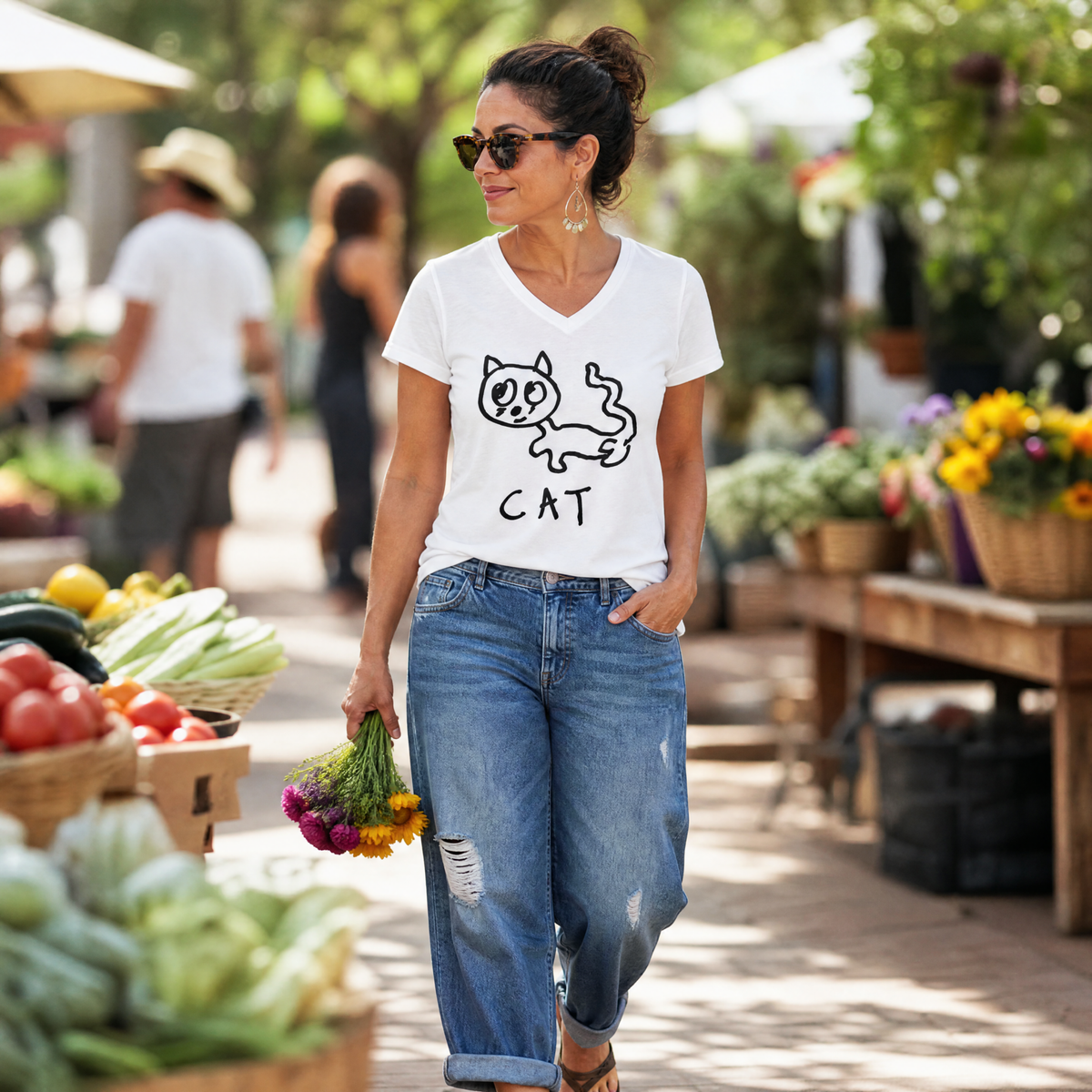 Cat - V-neck Tee