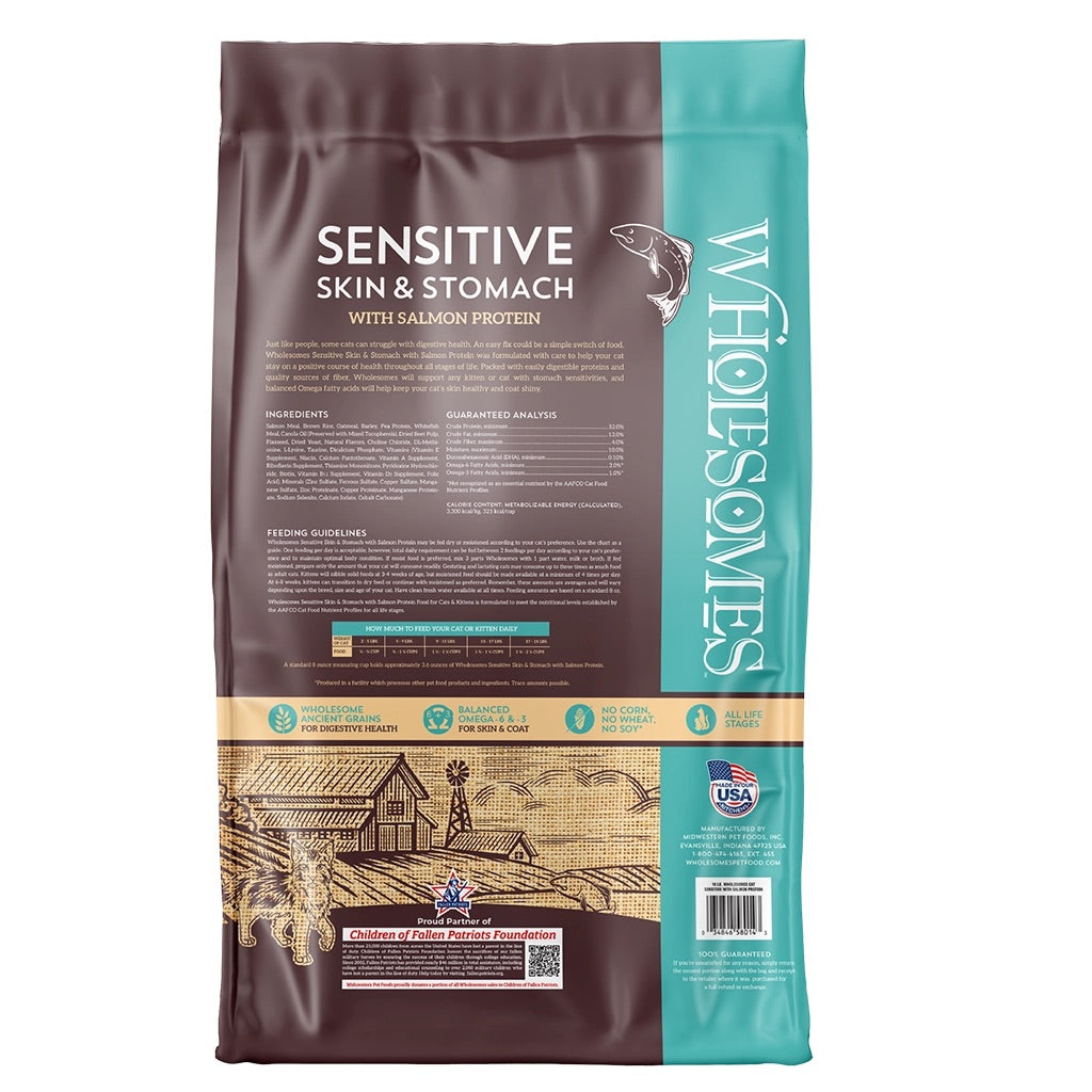 Wholesomes Sensitive Skin & Stomach Salmon Dry Cat Food (10lb)