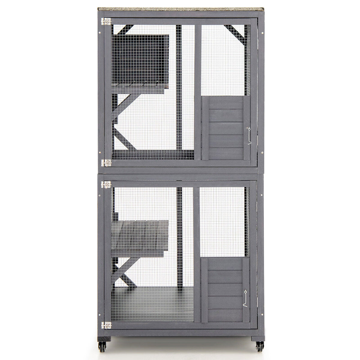 Outdoor Cat House Enclosures on Wheels Kitten Cages with Resting Box-Gray