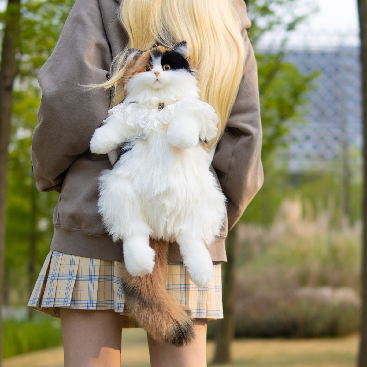 Calico Cat Backpack – Lifelike Plush Bag for Women & Kids