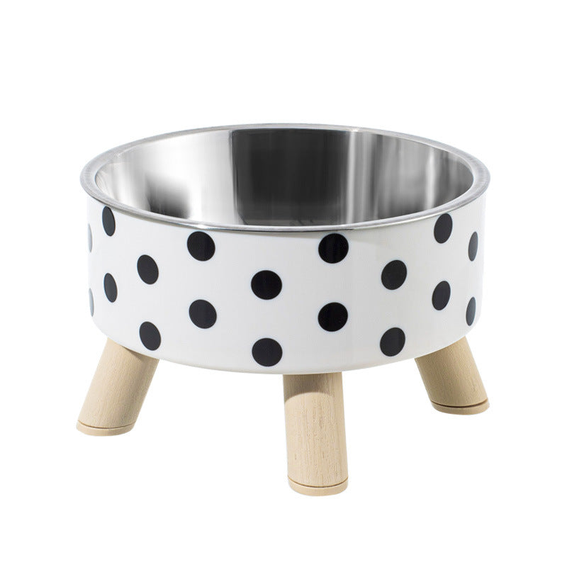 Polka Dot Stainless Steel Bowl For Pet Large Diameter Four Legs