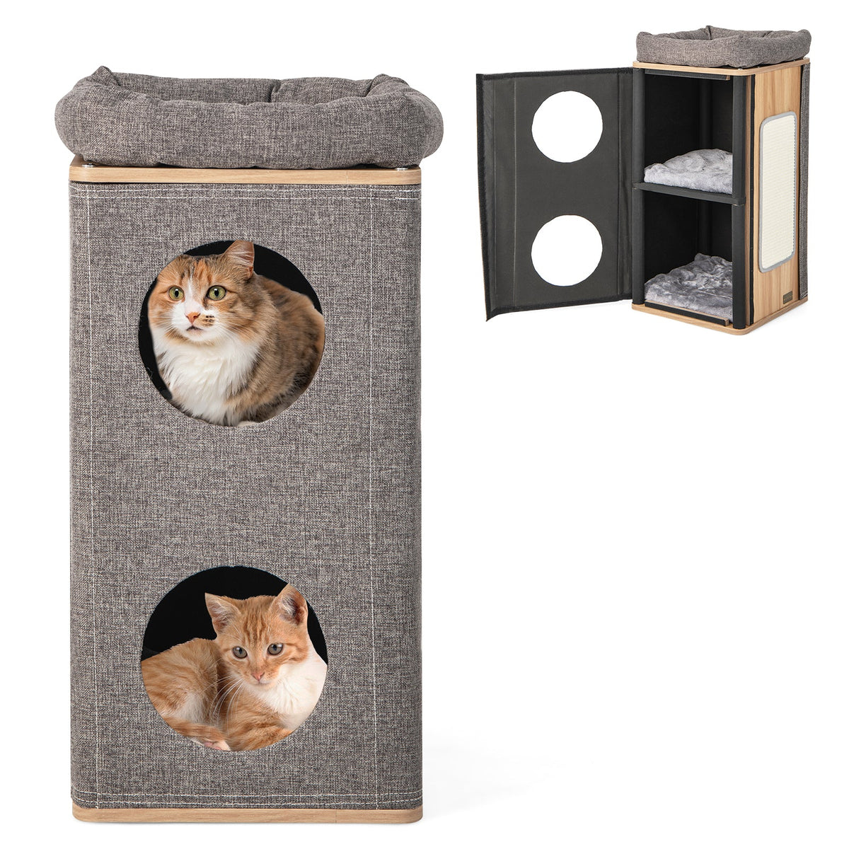 3-Story Cat House with Scratching Board for Indoor Cats