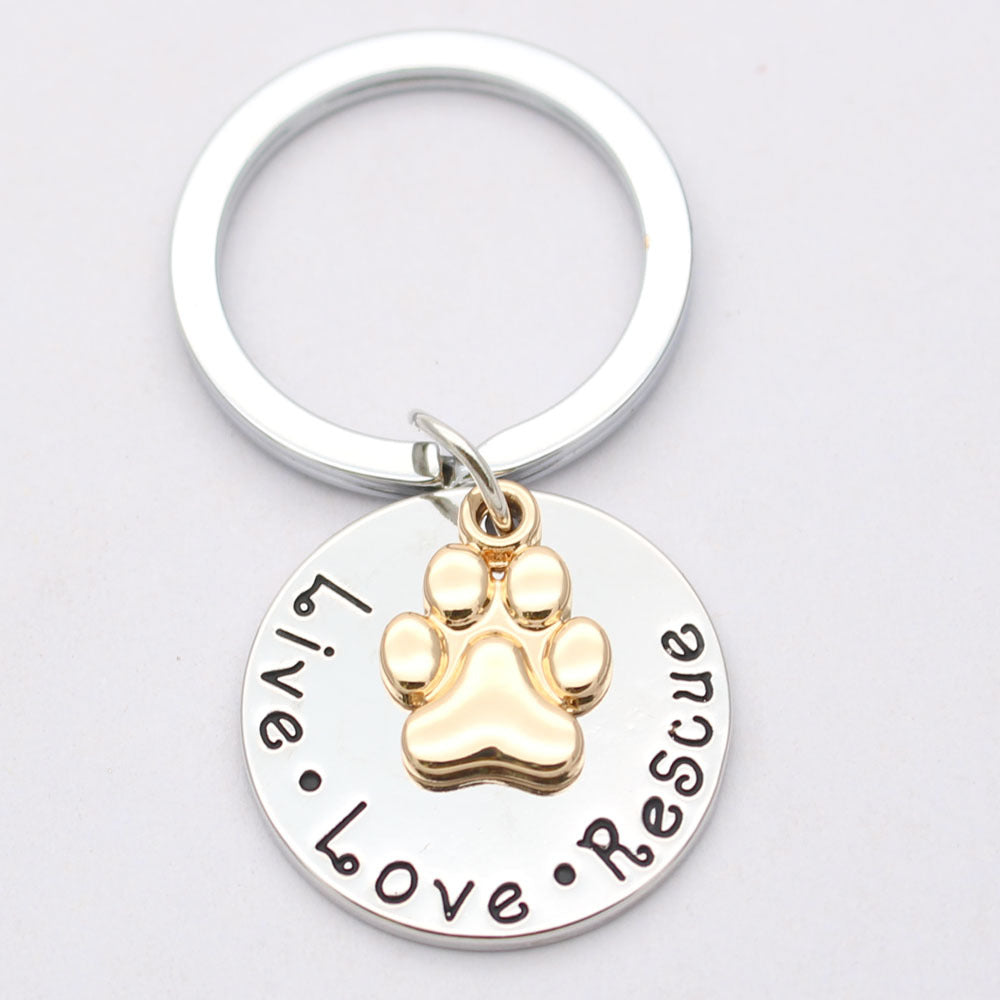 Pet Lover Dog Paw Necklace or Keychain "Live · Love · Rescue"