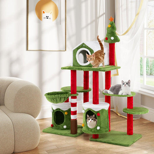 58 Inch Tall Cat Tree Tower Multi-level Pet Climbing and Jumping Tower Furniture with Condos