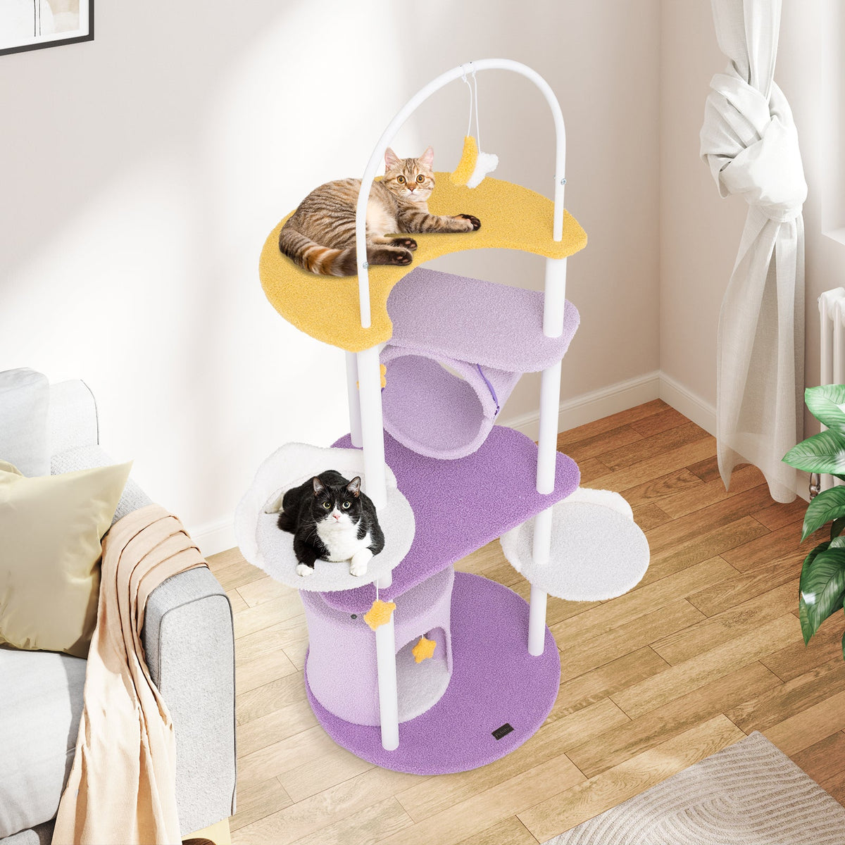 62 Inches Large Cat Tower with Metal Frame and Jumping Platforms-Purple