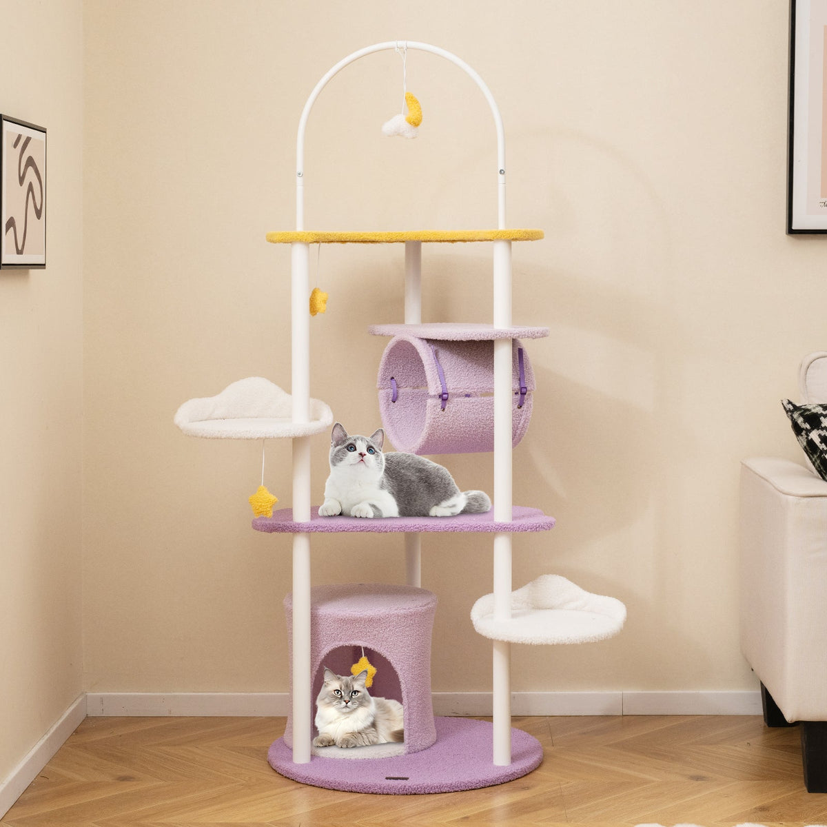 62 Inches Large Cat Tower with Metal Frame and Jumping Platforms-Purple