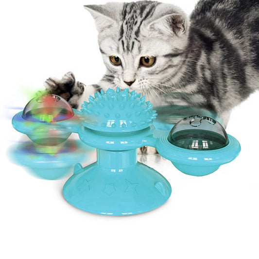 Windmill Cat Toy Turntable Interactive Teasing Pet Toy Wall Mount Turning Tickle Scratch Hair BrushÊCat Toy with Catnip Light Ball