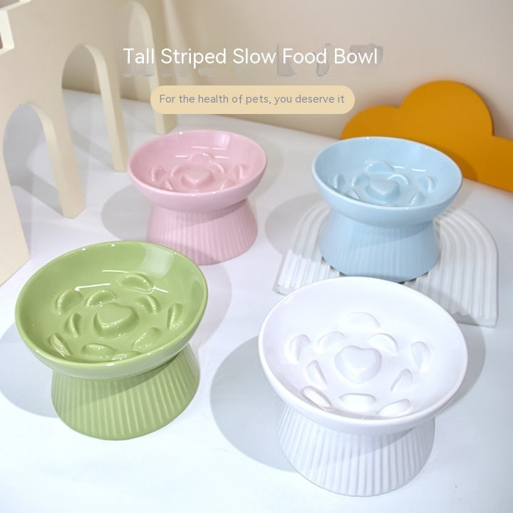 Ceramic Pet Cat Bowl Dog Bowl Anti-choke And Slow Food Anti-tumble High Foot Neck Protection Rice Bowl