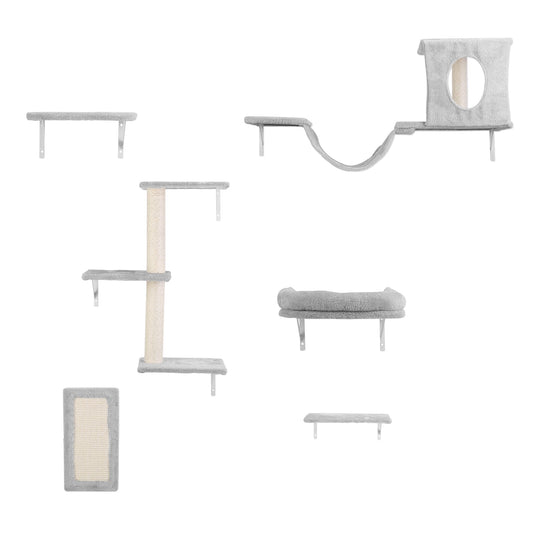 6-Piece Cat Wall Shelves Set – Shelves, Houses & Scratching Post