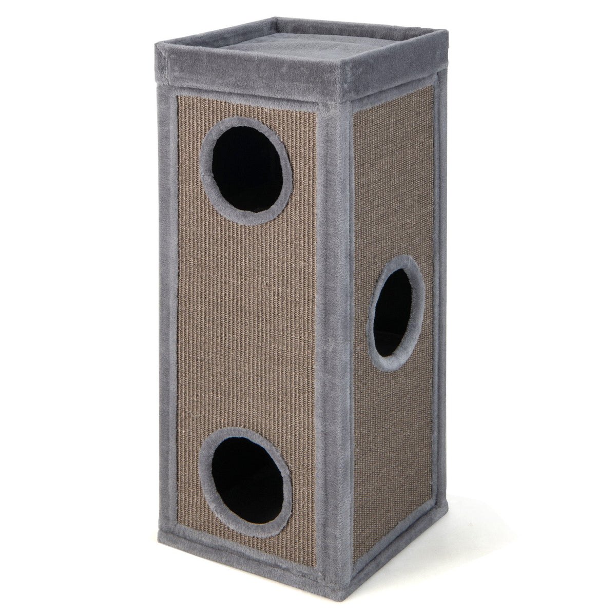39 Inch Tall Cat Condo with Scratching Posts and 3 Hideaways and 4 Soft Plush Cushions