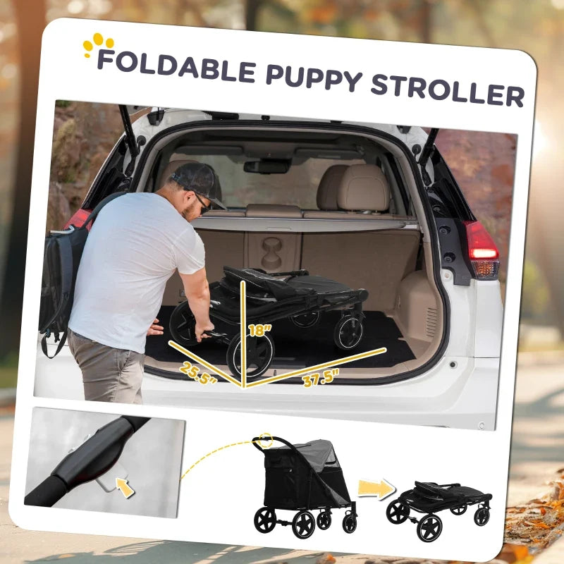 One-Click Foldable Stroller for Large Medium Small Dogs, Pet, Cats with Storage