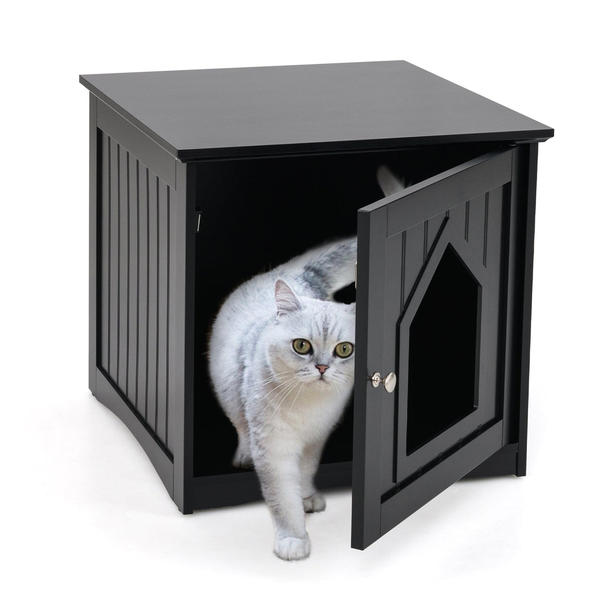 Sidetable Nightstand Weatherproof Multi-function Cat House-Black