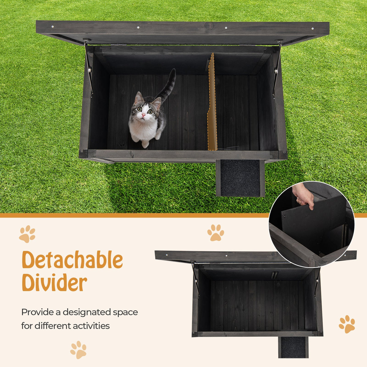 Outdoor Insulated Cat House with All-Round Foam Insulated for Winter-Gray
