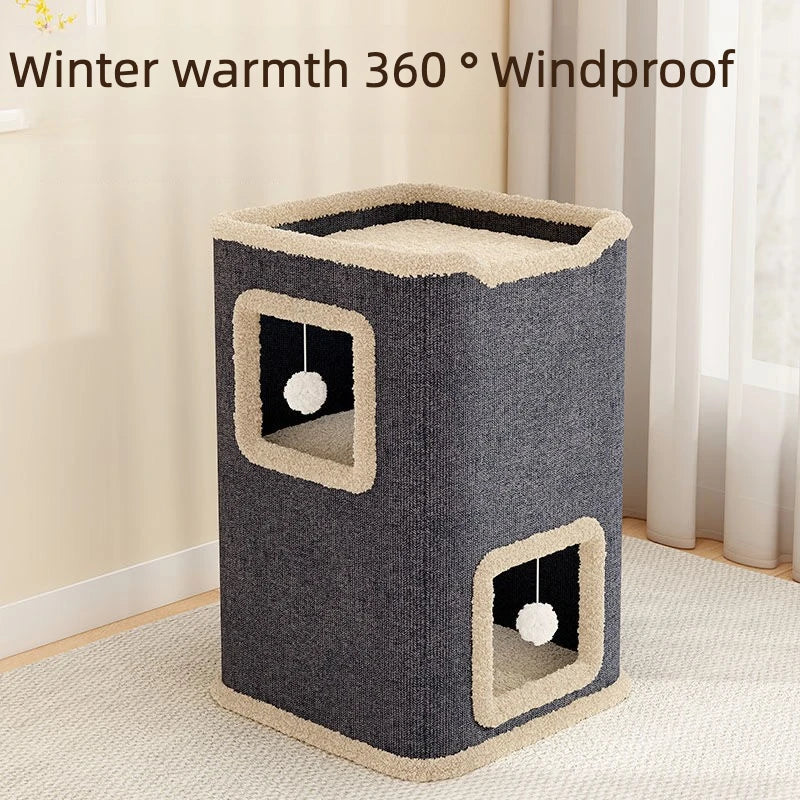 1-3 Level Cat House for Indoor Cats Hideaway Cave Cushions Cat Tower Condo for Multi Small Pet and Large Cats Indoordog House