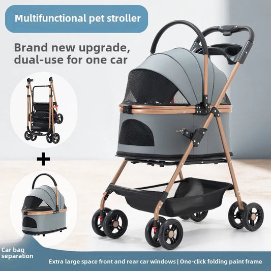 3 in 1 Folding Pet Stroller Detachable Carrier Easy Lock Canopy 30lbs for Medium Dogs Small Dogs Cats