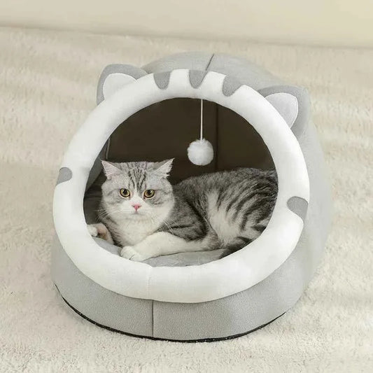Cozy Cave Cat Bed: Warm Washable Hideaway