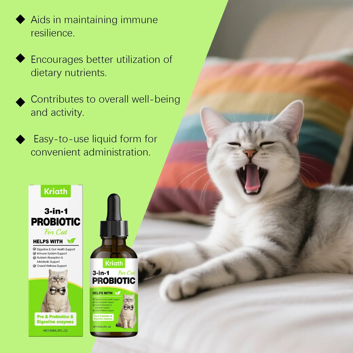 3 in 1 Cats Probiotics Drops Gut Immunity Digestive Support Beneficial Bacteria Allergy Itch Relief All Cats Multivitamin Liquid