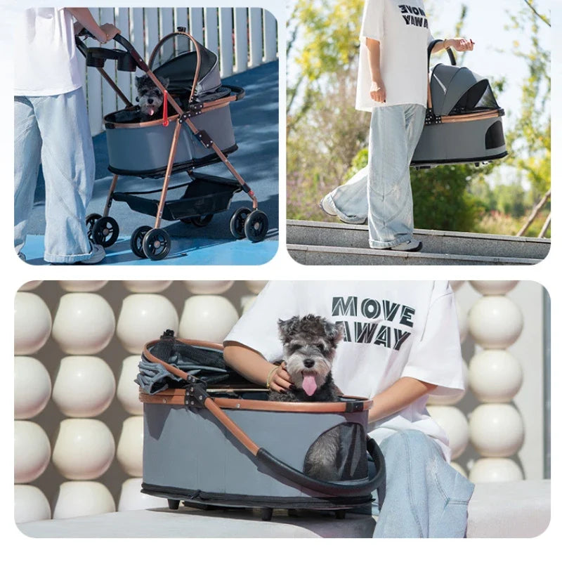3 in 1 Folding Pet Stroller Detachable Carrier Easy Lock Canopy 30lbs for Medium Dogs Small Dogs Cats