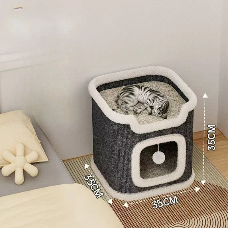 1-3 Level Cat House for Indoor Cats Hideaway Cave Cushions Cat Tower Condo for Multi Small Pet and Large Cats Indoordog House