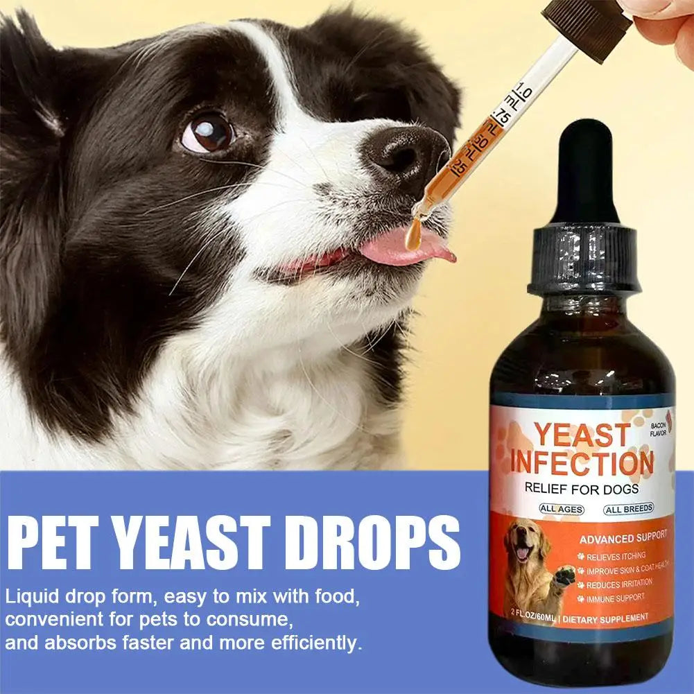 Dog Yeast Infection Relief Drops Itch Relief Pet Liquid Supplement Skin Coat Health Ear Eye Care Bacon Flavor 60ml