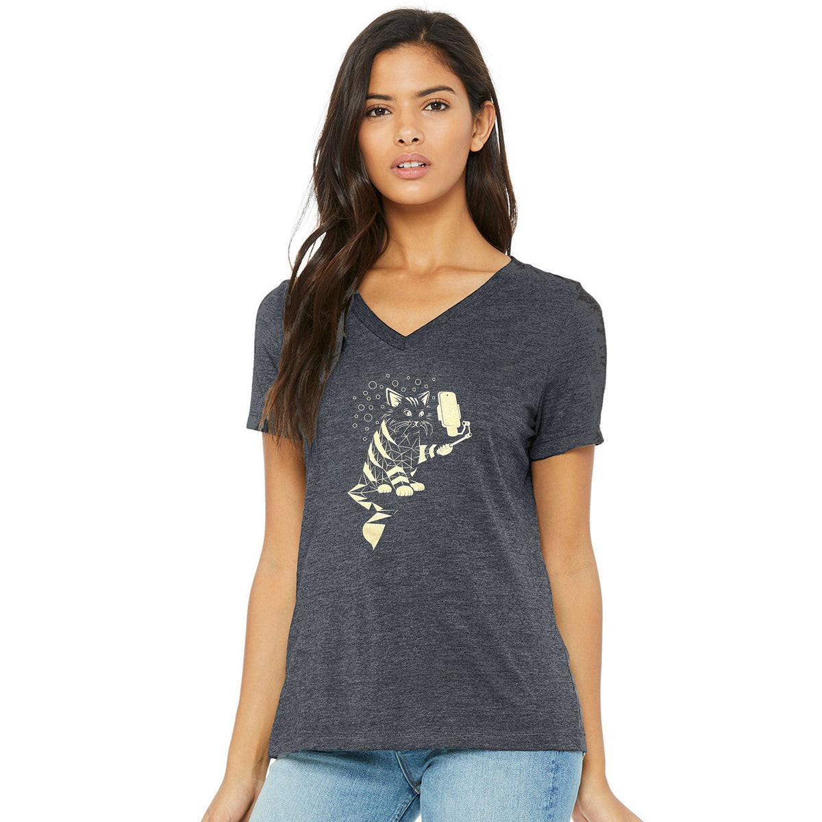 Snap Cat Womens V-neck T-shirt