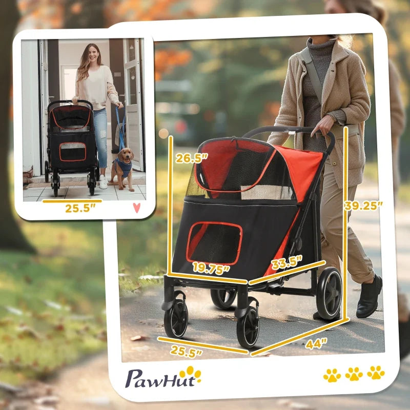 One-Click Foldable Stroller for Large Medium Small Dogs, Pet, Cats with Storage