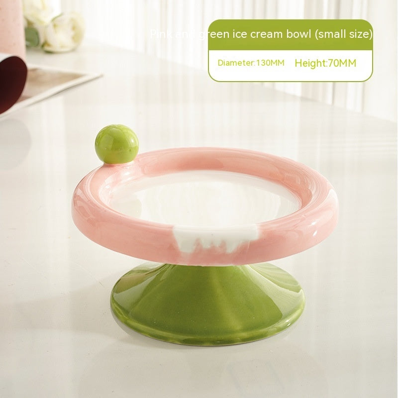 Ice Cream High Foot Ceramic Double Tone Cat Bowl