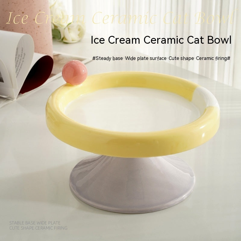 Ice Cream High Foot Ceramic Double Tone Cat Bowl