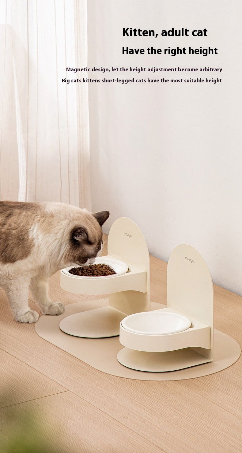 Pet Ceramic Cat Bowl With High Foot And Slanted Mouth For Cervical Protection