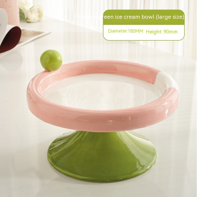 Ice Cream High Foot Ceramic Double Tone Cat Bowl