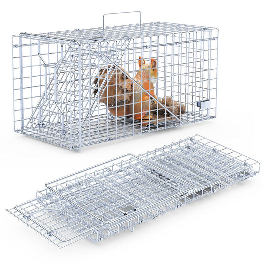 2Pcs 18x8x10In Humane Single Door Live Animal Trap Collapsible Galvanized Iron Animal Cage Catch And Release for Small Squirrel Raccoon Feral Cat Weas
